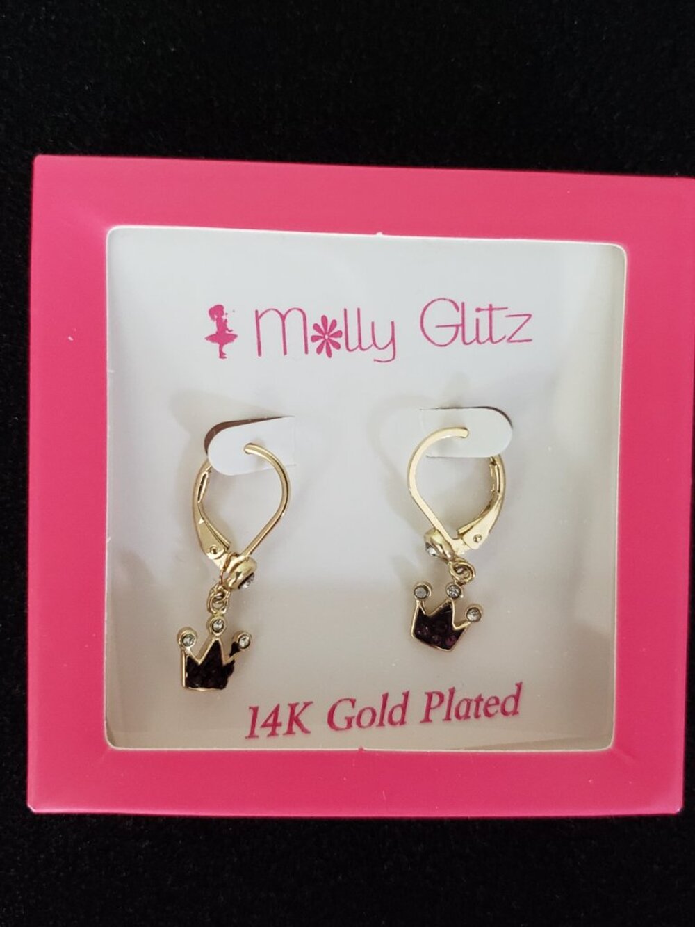 Molly Glitz Girls Glitz Girls' 14k Gold  Crystal Crown Lever-Back Earrings